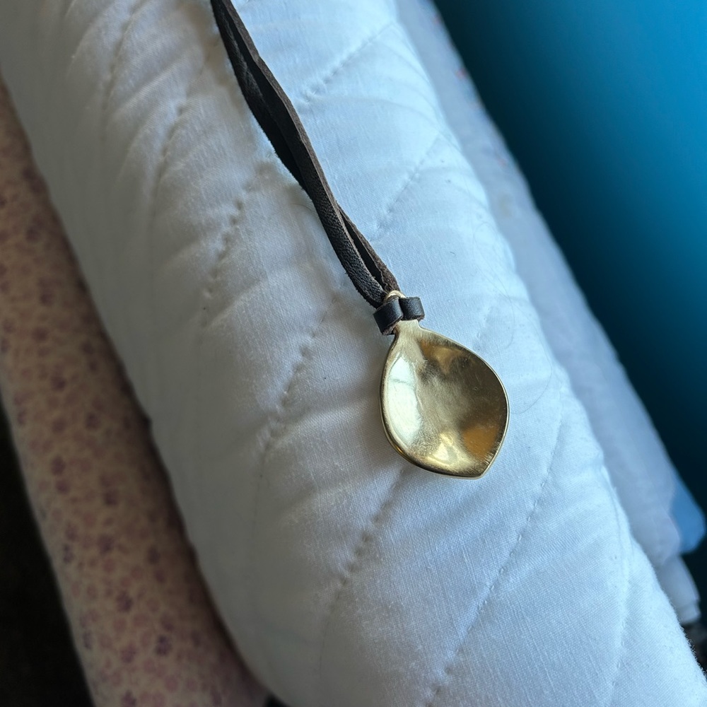Necklace- brass & leather.